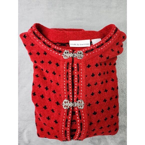 Croft & Barrow Womens Cardigan Sweater M Red Nordic Fair Isle Granny Metal Clasp - Picture 11 of 11